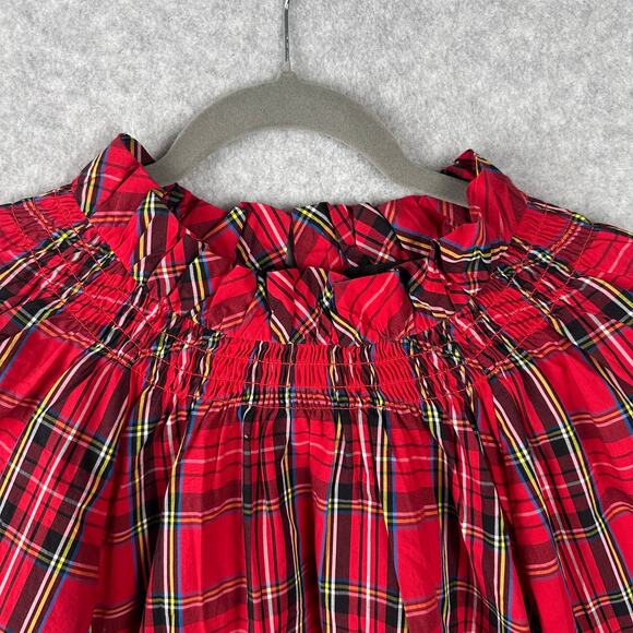 J. Crew Smocked Neck Top Good Tidings Plaid Size M Christmas Tartan Puff Sleeve - Picture 5 of 16